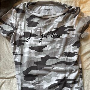 Camo Print T-Shirt with Motivational Text